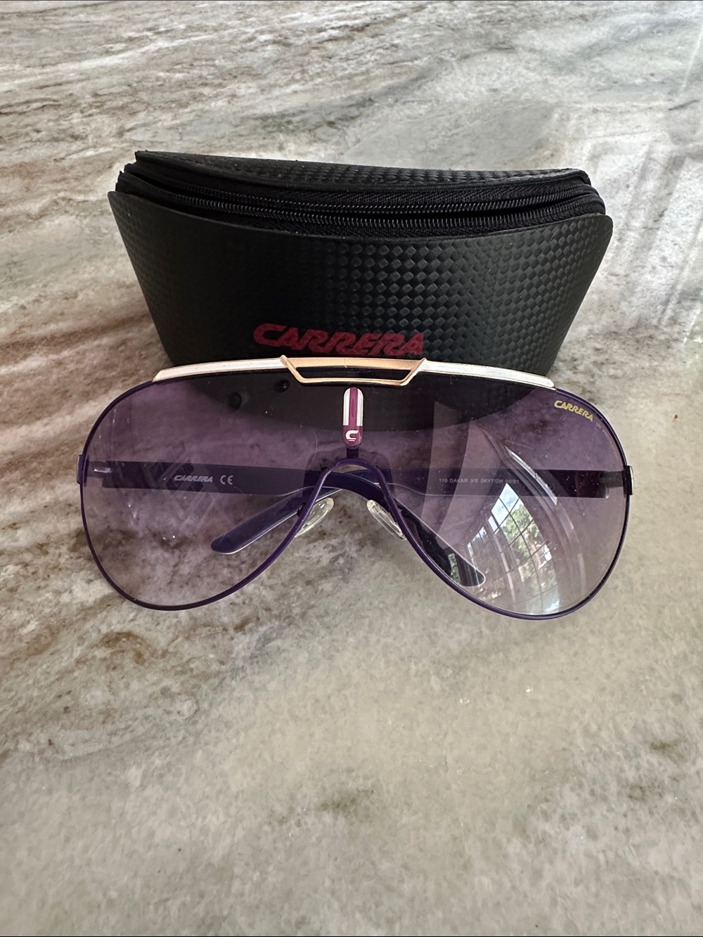 Carrera Women's Shield Sunglasses in Purple and White with Gold Accent